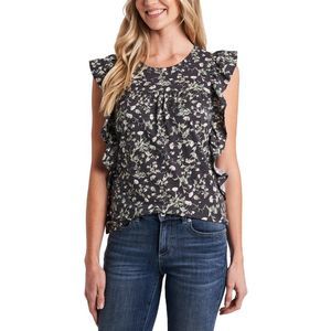 CeCe Womens Black Floral Ruffled Top Blouse Shirt NWT